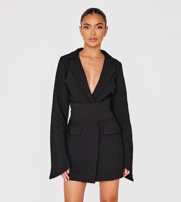 Wrap Belted Mini Blazer Dress