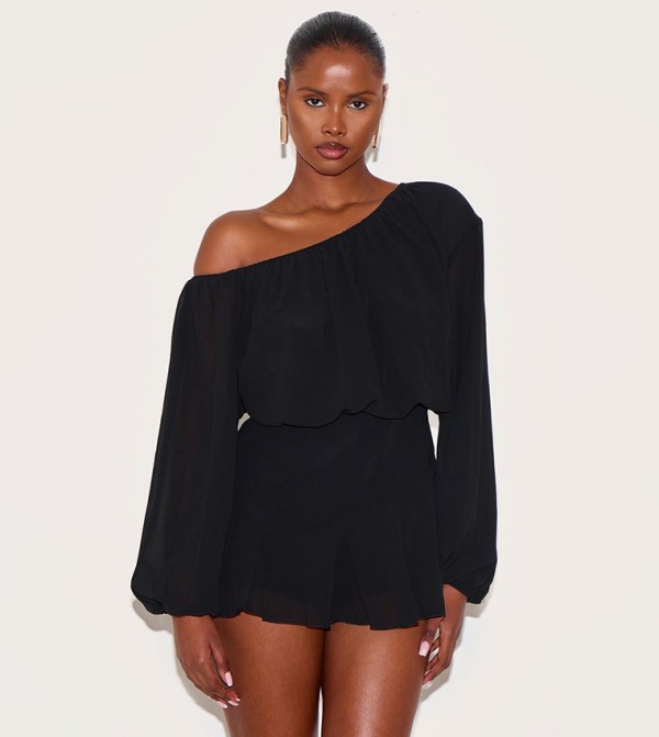 Chiffon Asymmetric Flared Skort Playsuit
