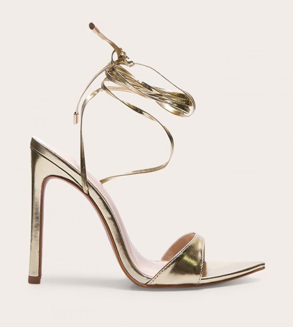 PU Open Toe Lace Up Heel Sandals