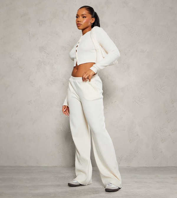 Brushed Ribbed Wide Leg Trousers