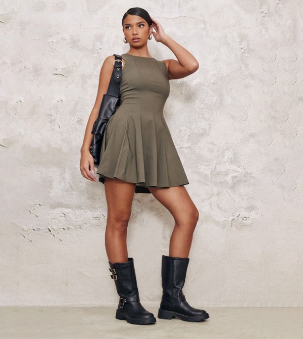 Stretch Racer Pleated Shift Mini Dress