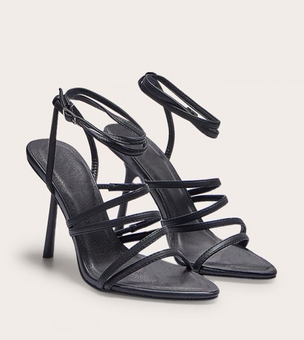 PU Pointed Toe Cross Strap Heel Sandals