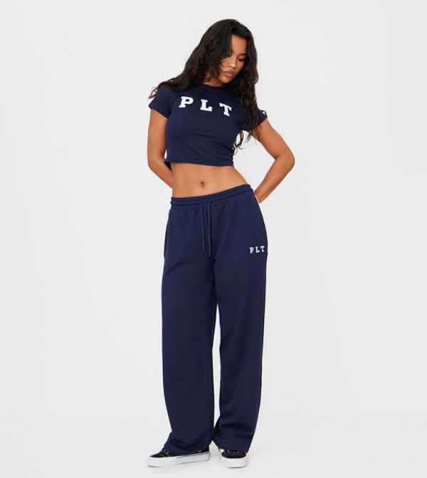 Contrast Binding Wide Leg Sweatpants
