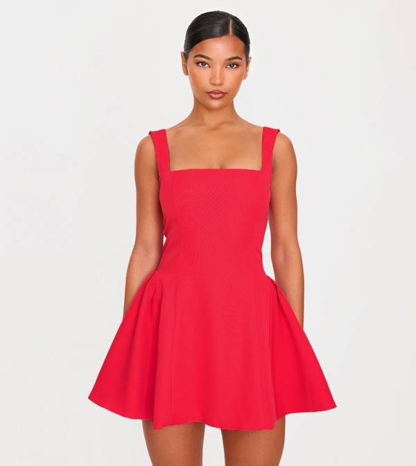 Solid Pleated Shift Mini Dress