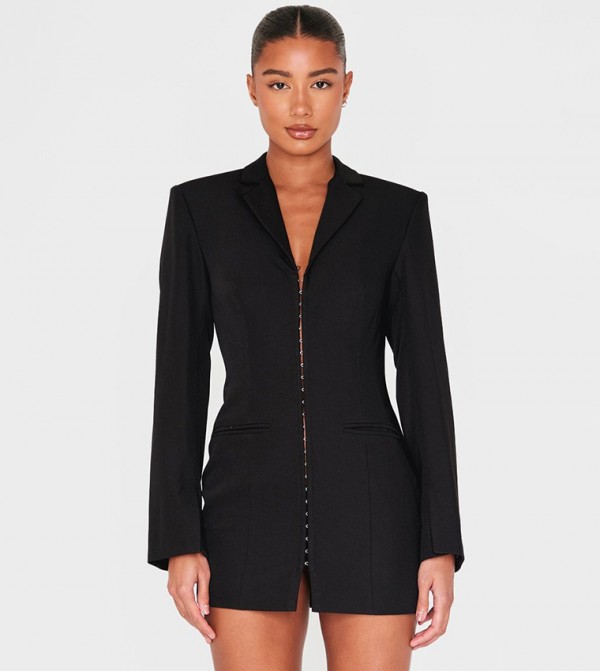 Hook and Eye Detail Mini Blazer Dress