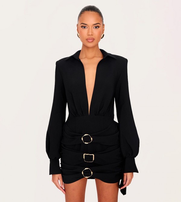 Belted Wrap Detail Mini Dress