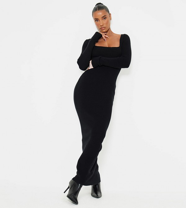 فستان ماكسي بياقة مربعة 