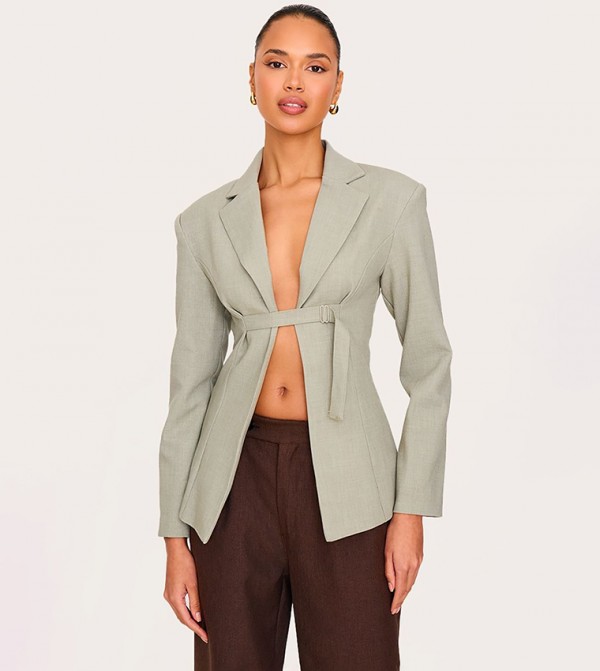 Strap Detail Long Sleeves Blazer