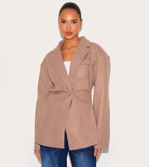 Wool Look Cinched Long Sleeves Blazer