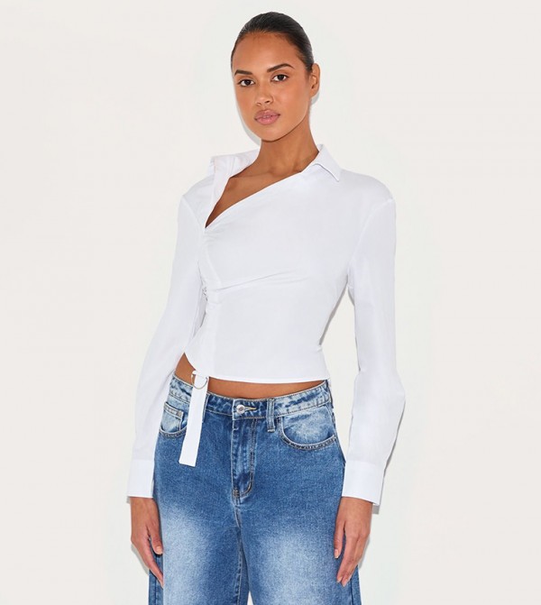 Ruched Buckle Asymmetric Top