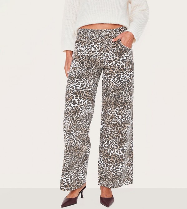 Leopard Print High Waist Wide Leg Jeans