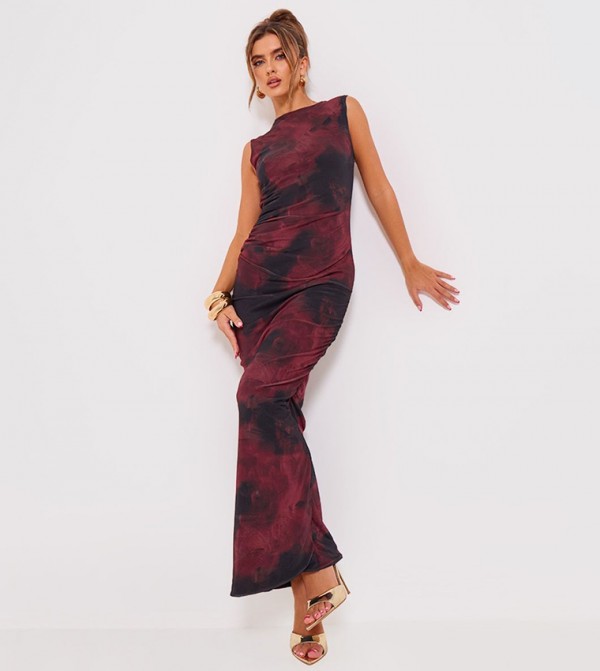 Floral Print Mesh Maxi Dress