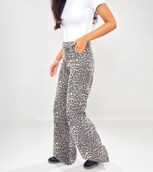 Tall Leopard Print Wide Leg Jeans