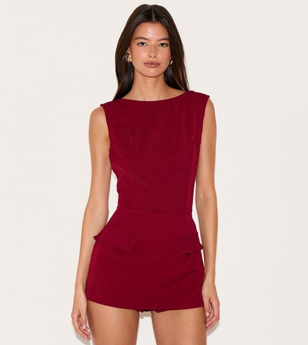 Woven Pocket Detail Sleeveless Skort Playsuit