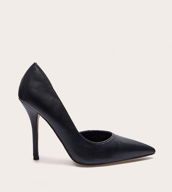 PU Pointed Toe Curved Cut Out Pumps