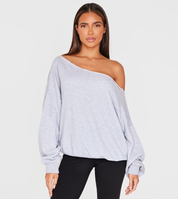 Solid Oversized Off Shoulder Sweatshirt