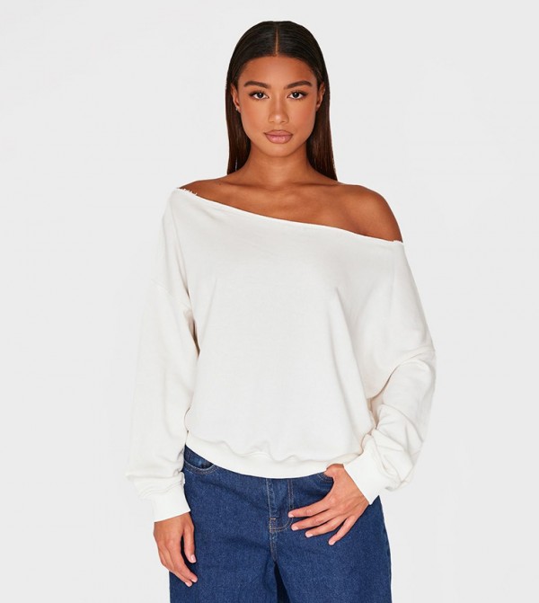 Oversized Asymmetric Shoulder Sweatshirt