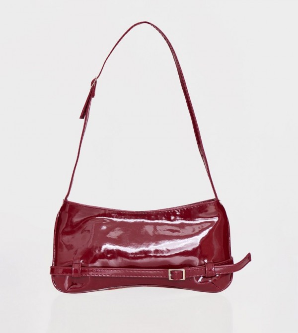 Patent PU Buckle Baguette Shoulder Bag