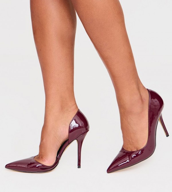 PU Point Toe Curved Cut-Out Heel Pumps