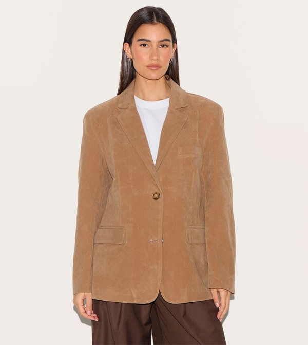 Faux Suede Long Sleeves Blazer