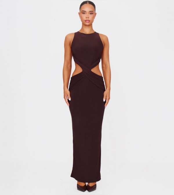 Double Layer Slinky Twist Front Maxi Dress