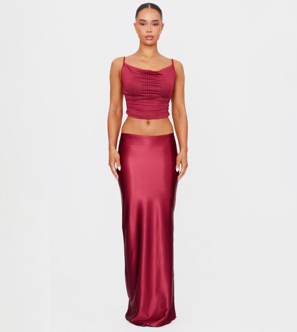 Stretch Satin Split Side Maxi Skirt