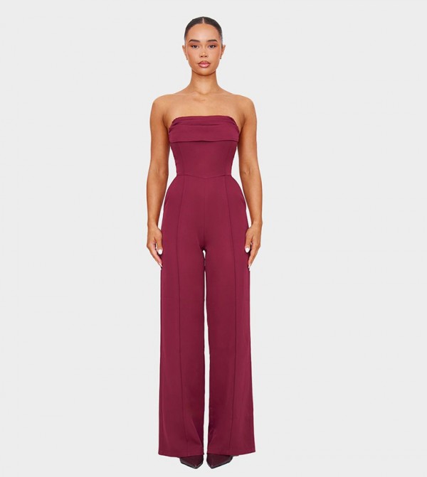 Bandeau Cowl Neck Pocket Detailed Jumpsuit