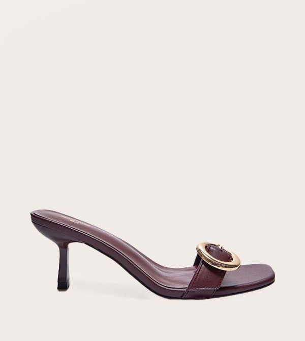 Wide Fit PU Square Toe Buckle Detail Heeled Sandals