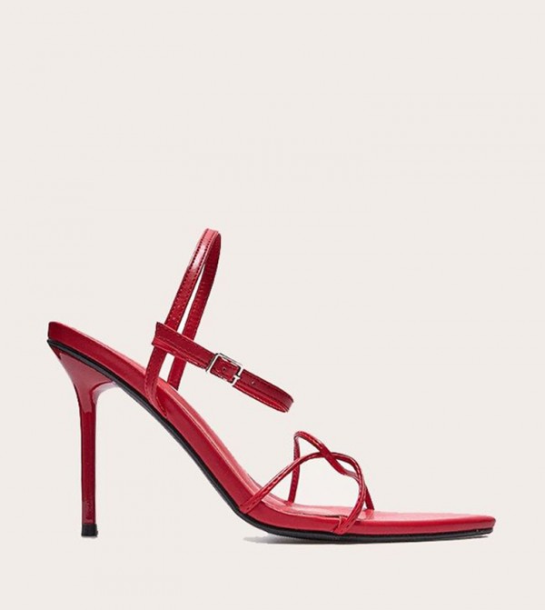 PU Pointed Toe Thin Strappy Heel Sandals