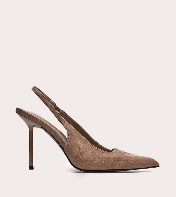 Faux Suede Pointed Toe Slingback Pumps