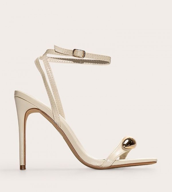 PU Square Toe Metal Trim Heel Sandals