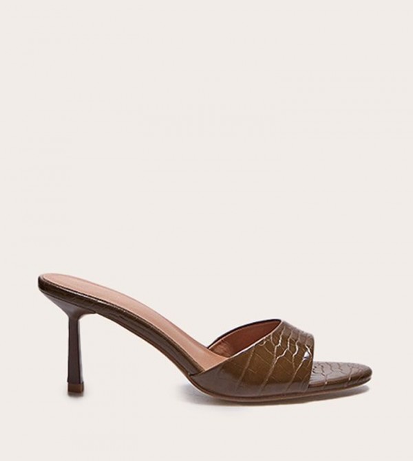 Wide Fit Croc PU Round Toe Stiletto Heel Sandals