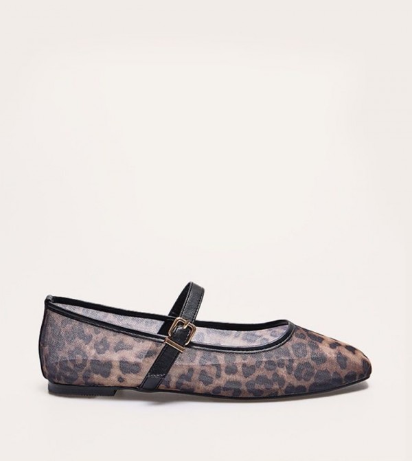 Leopard Print Mesh Round Toe Mary Janes