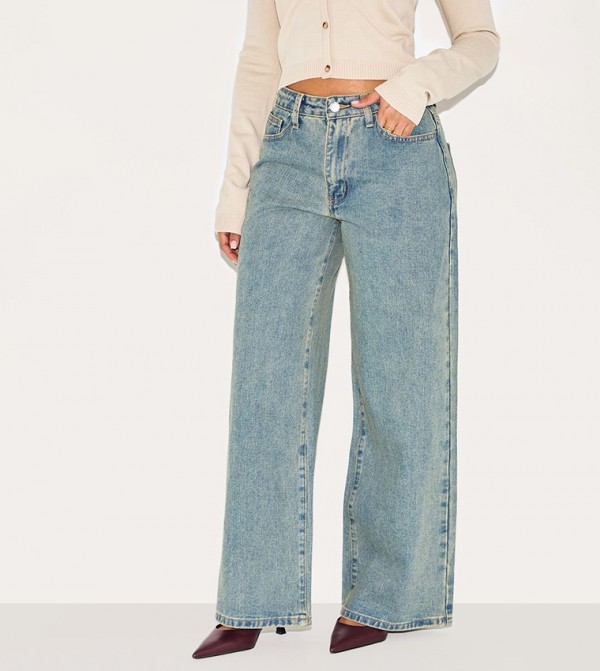 Petite Vintage Wash Washed Wide Leg Jeans