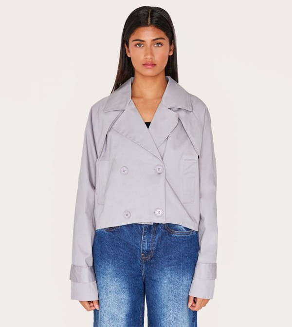 Storm Flap Detail Trench Crop Jacket