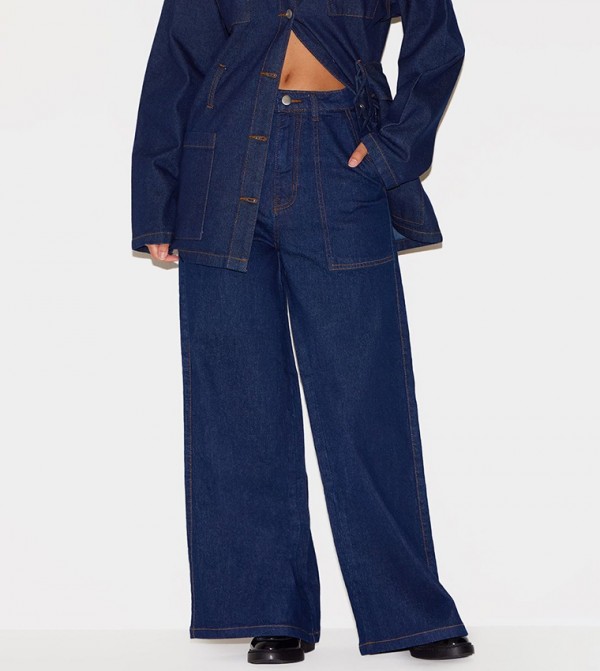 Washed Mid Rise Wide Leg Jeans
