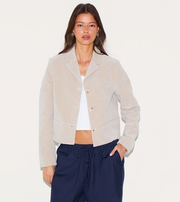 Faux Suede Long Sleeves Crop Blazer