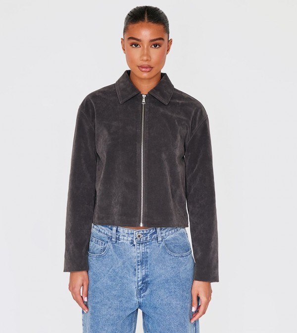 جاكيت شامواه صناعي بسحاب كامل 