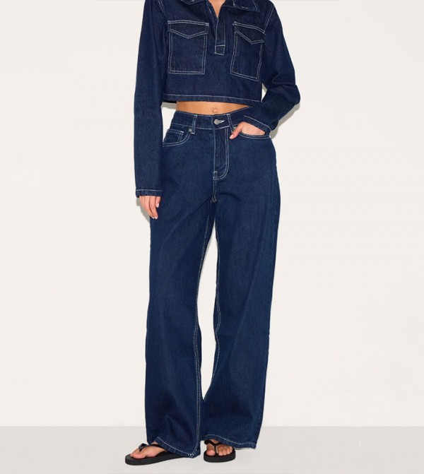 Contrast Stitch Slouchy Wide Leg Jeans