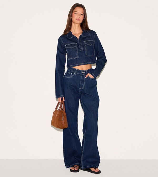 Contrast Stitch Slouchy Wide Leg Jeans