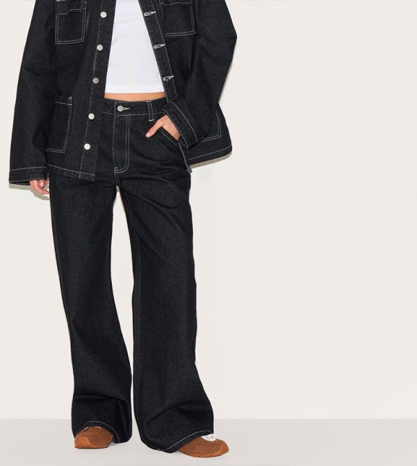 Raw Mid Rise Wide Leg Jeans