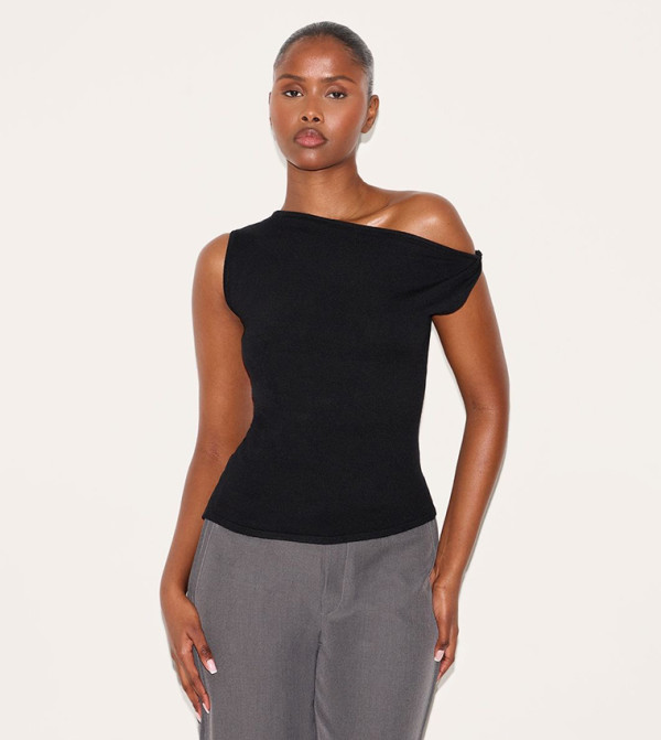 Basic Knit Asymmetric Shoulder Top