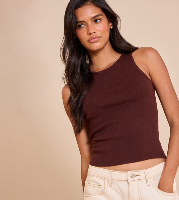 Fine Knit Sleeveless Crop Top