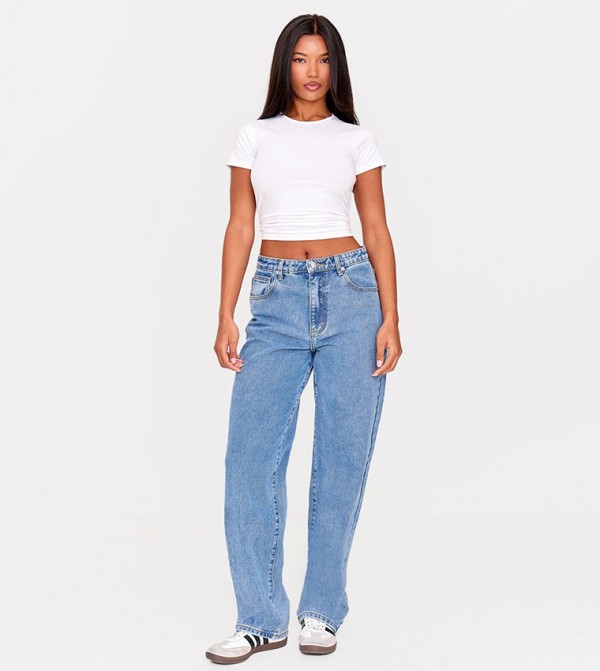 Washed High Waist Boyfriend Jeans