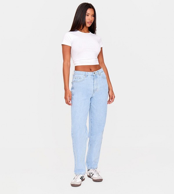 Washed High Waist Mom Fit Jeans