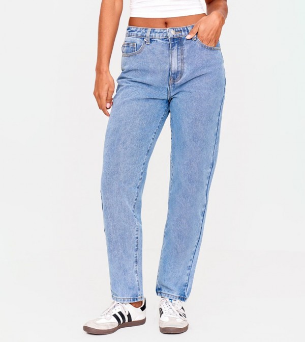Washed High Waist Mom Fit Jeans
