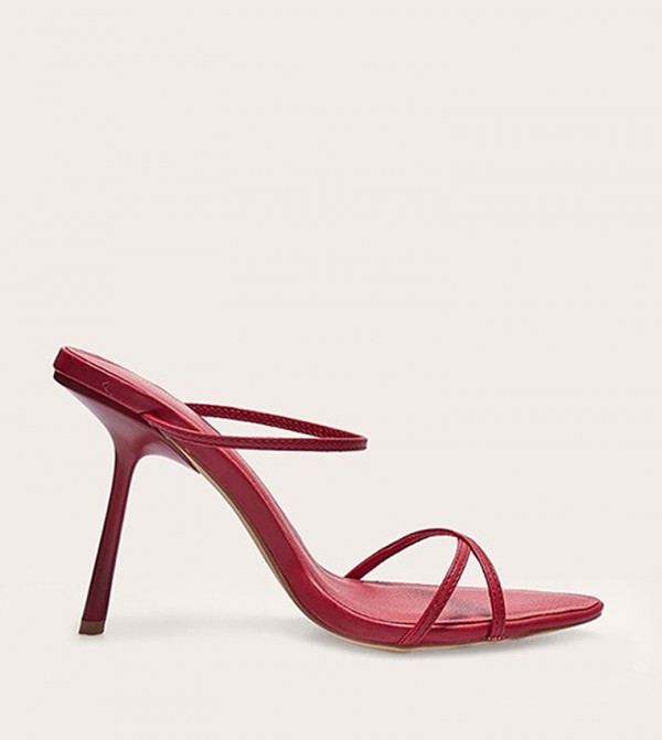 PU Round Toe Triple Strap Stiletto Heel Sandals