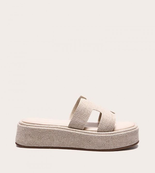 Linen Strap Round Toe Flatform Sandals