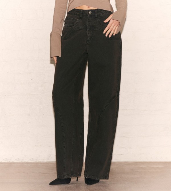 High Waist Western Seam Detail Straight Fit Jeans