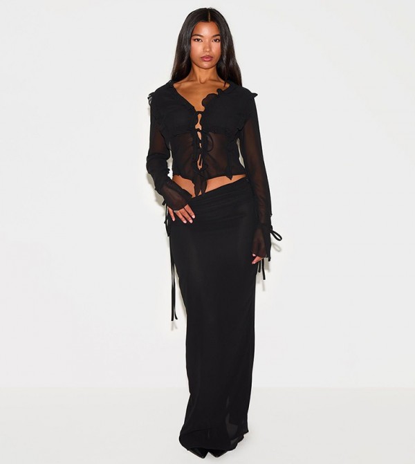 Ruched Chiffon Maxi Skirt